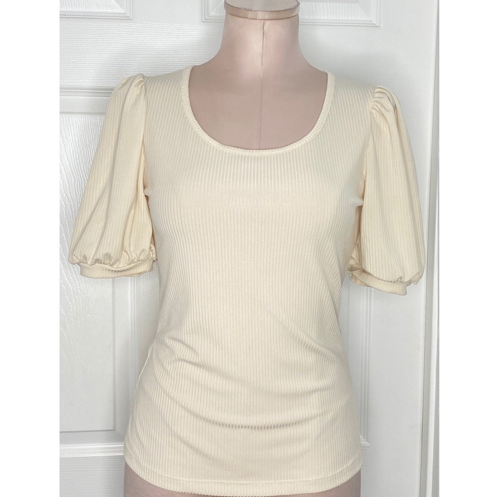 Rachel Parcell Ivory Ribbed Blouse Top Sz S
